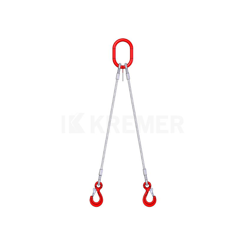 Élingue câble de levage à 2 brins avec crochet automatique à œil, produit du Groupe KREMER